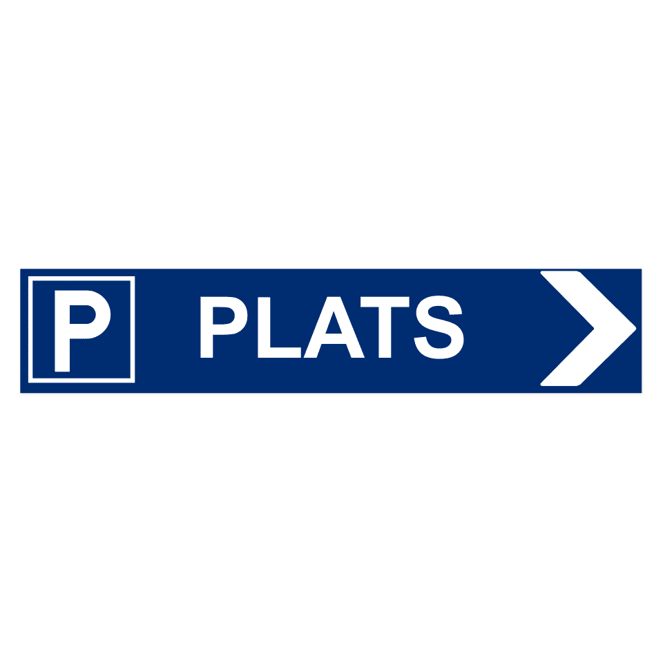 P Plats pil höger-skylten har storleken 1000x200mm och tillverkas i materialet aluminium 2mm 4 kantsvikt. Denna standardskylt kan anpassas så att du kan skapa din egen version av skylten.
